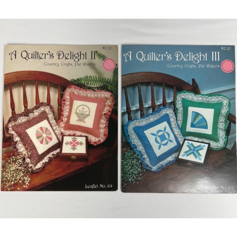 Pat Waters Cross Stitch Leaflets Quilters Delight II and III Quilt Designs 80's